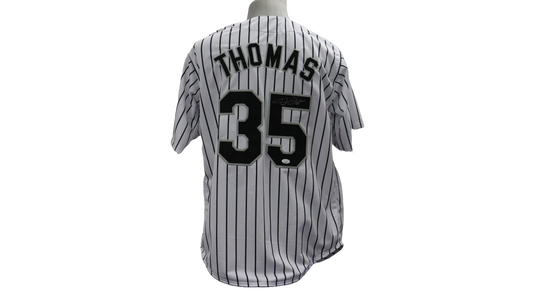 FRANK THOMAS CUSTOM AUTOGRAPHED WHITE PINSTRIPE JERSEY (JSA)