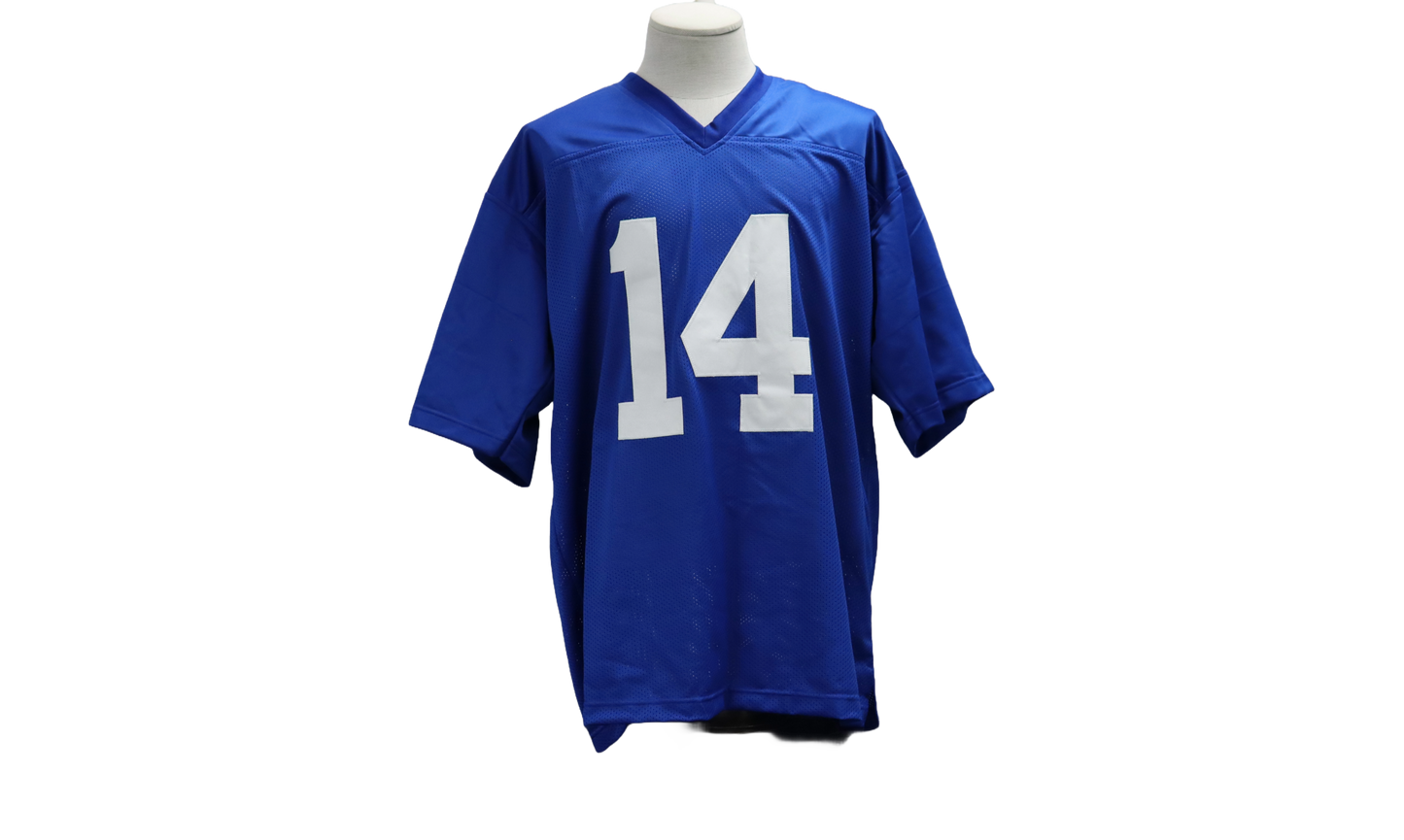 Y.A. TITTLE CUSTOM AUTOGRAPHED BLUE JERSEY (JSA)