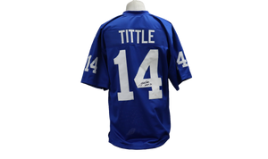 Y.A. TITTLE CUSTOM AUTOGRAPHED BLUE JERSEY (JSA)