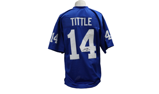 Y.A. TITTLE CUSTOM AUTOGRAPHED BLUE JERSEY (JSA)