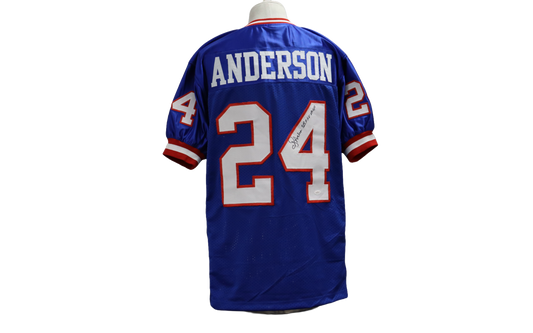 OTTIS ANDERSON CUSTOM AUTOGRAPHED BLUE JERSEY SUPER BOWL MVP INSCRIPTION (JSA)