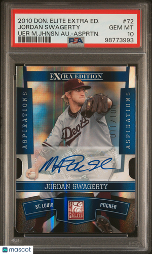 2010 Donruss Elite Extra Edition Jordan Swagerty #72 MAGIC AUTO ERR /100 PSA 10