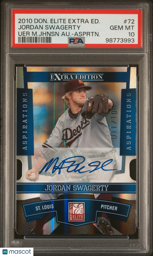 2010 Donruss Elite Extra Edition Jordan Swagerty #72 MAGIC AUTO ERR /100 PSA 10