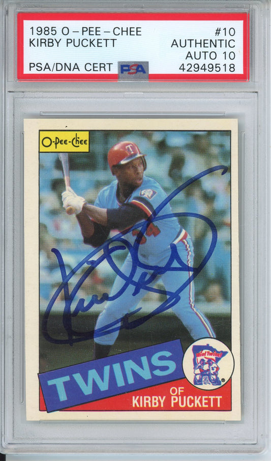1985 O-PEE-CHEE KIRBY PUCKETT #10 HOF ROOKIE CARD PSA/DNA AUTO 10