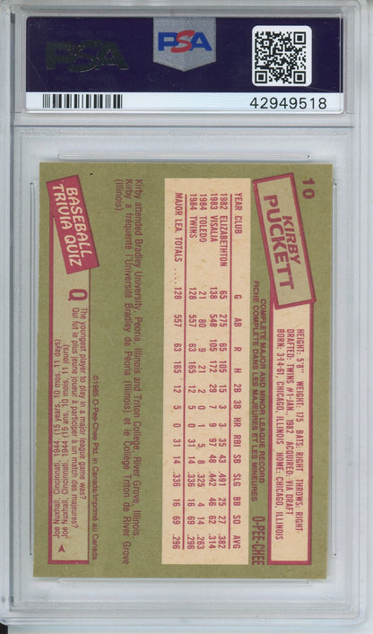 1985 O-PEE-CHEE KIRBY PUCKETT #10 HOF ROOKIE CARD PSA/DNA AUTO 10