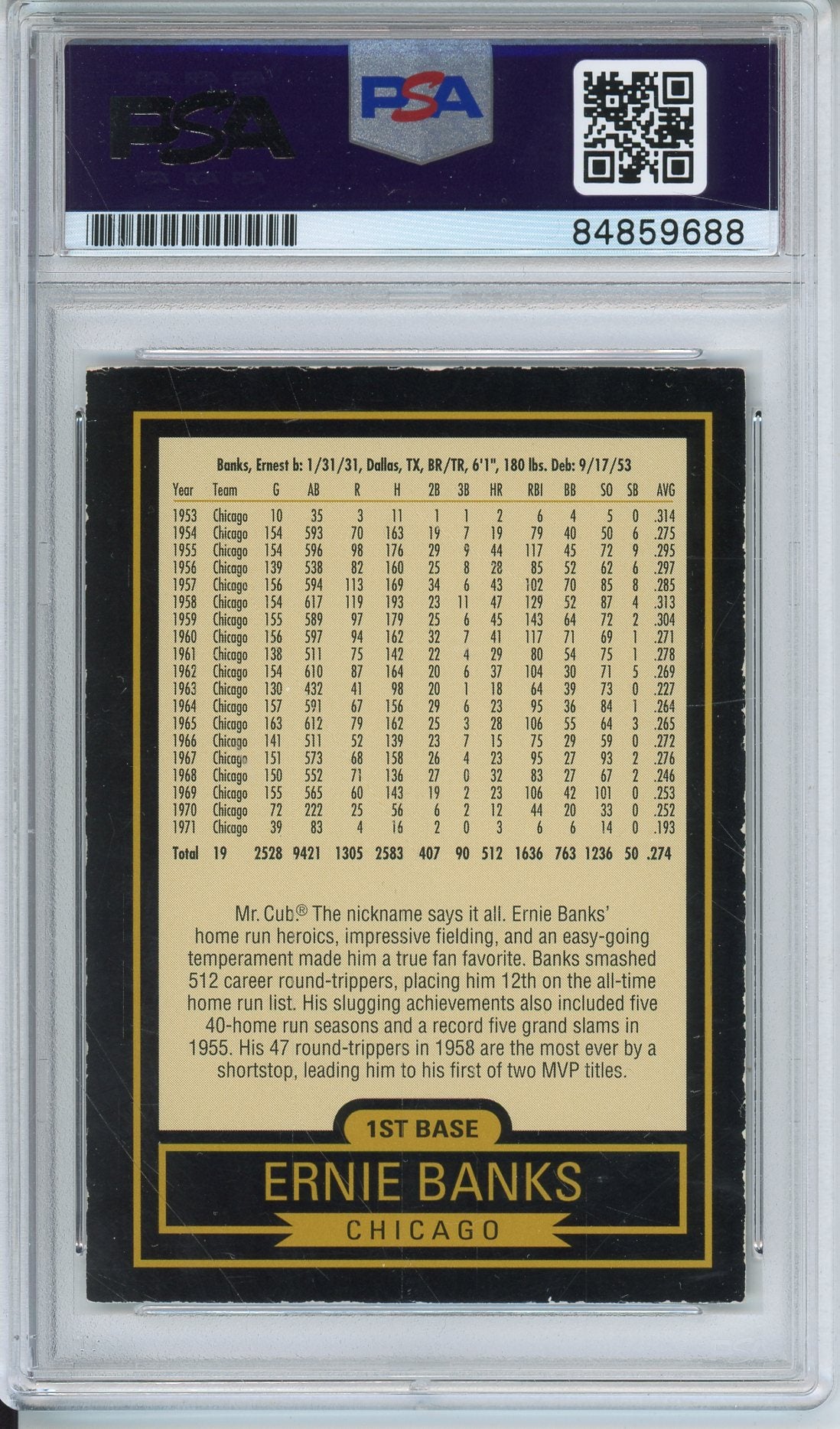 1999 HILLSHIRE FARMS ERNIE BANKS #1 HOF AUTOGRAPH PSA/DNA