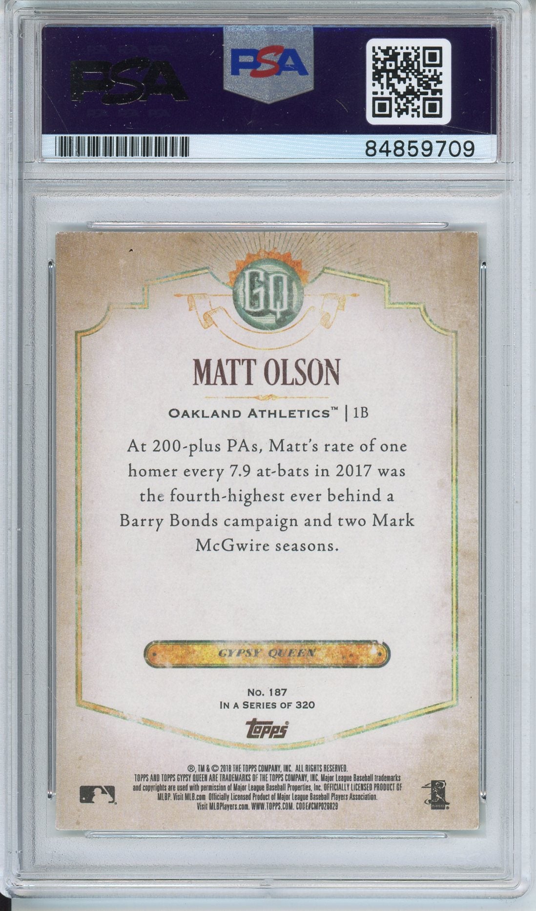 2018 TOPPS GYPSY QUEEN MATT OLSON #187 AUTOGRAPH PSA/DNA