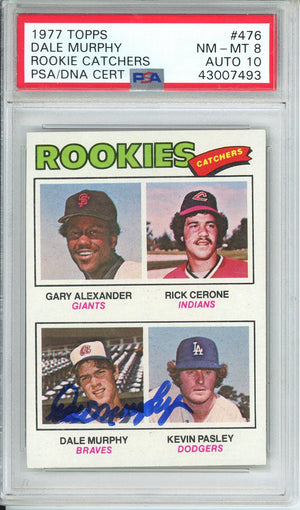 1977 TOPPS ROOKIES CATHERS DALE MURPHY #476 ROOKIE CARDPSA/DNA NM-MT 8 AUTO GADE 10