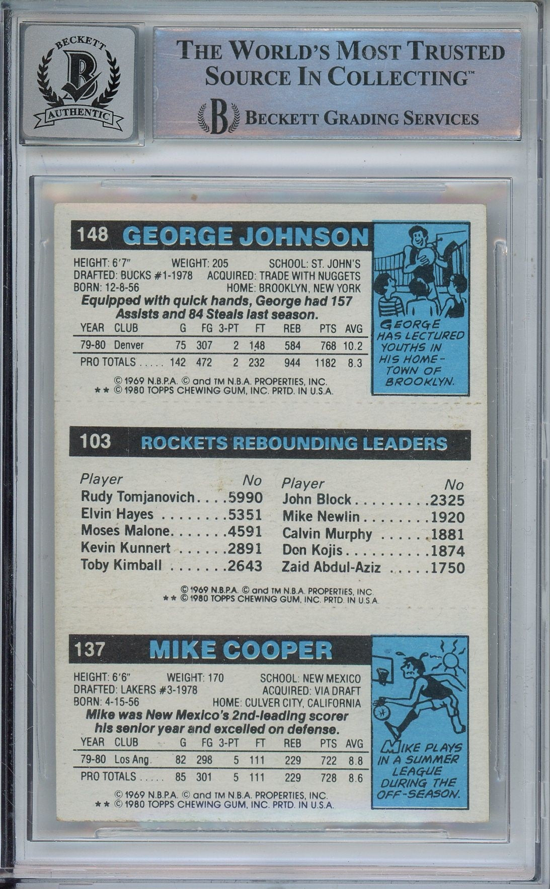1980 TOPPS MIKE MICHAEL COOPER BAS RC ROOKIE AUTO CARD (9057)
