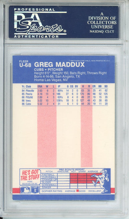 1987 FLEER BASEBALL GREG MADDUX #U-68 CUBS ROOKIE CARD HOF PSA/DNA AUTHENTIC AUTO