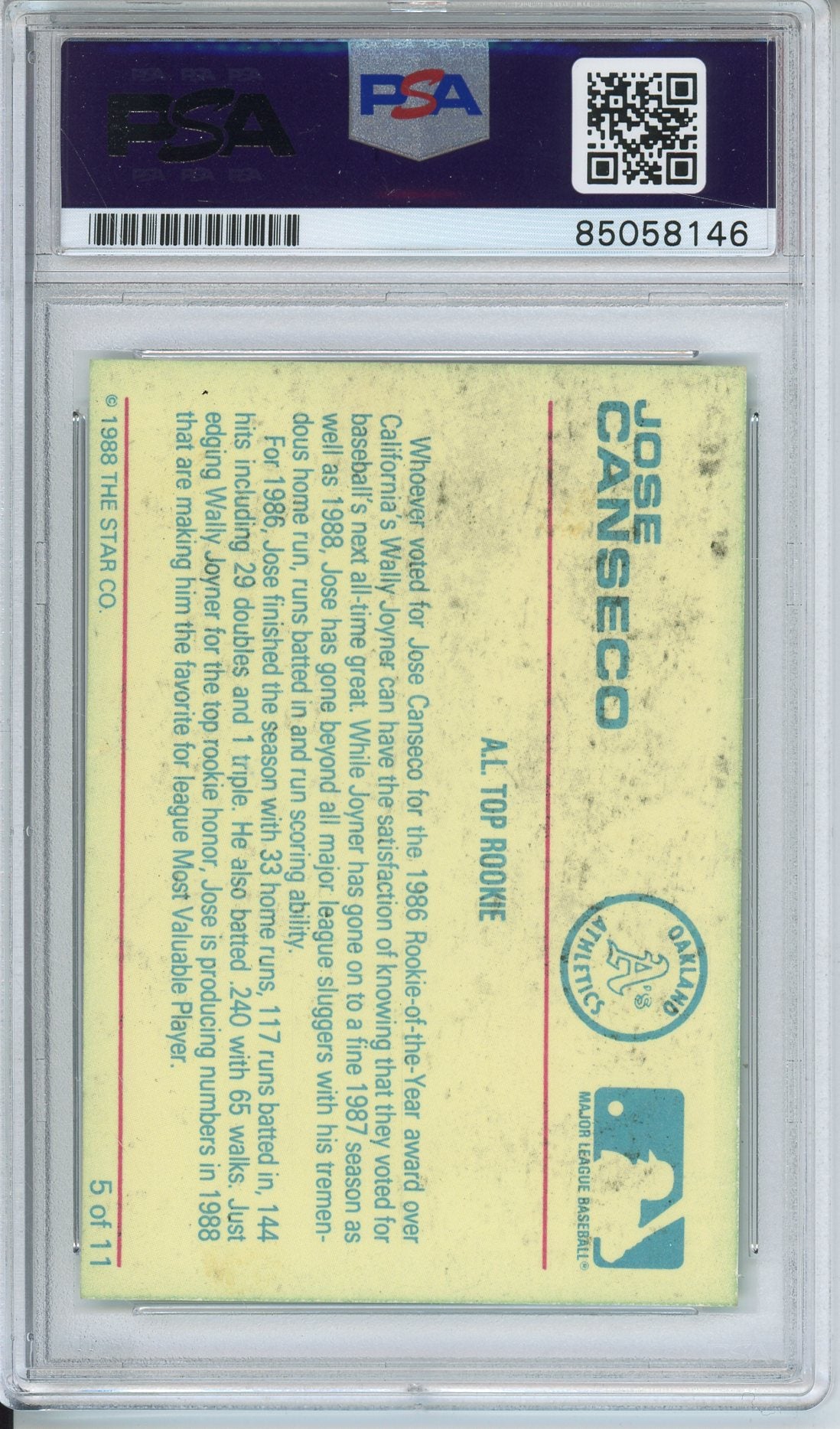 1988 STAR JOSE CANSECO #5 A's HOF AUTOGRAPH PSA/DNA