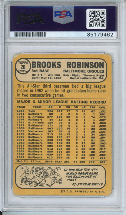 1968 TOPPS BROOKS ROBINSON #20 HOF AUTOGRAPH PSA/DNA