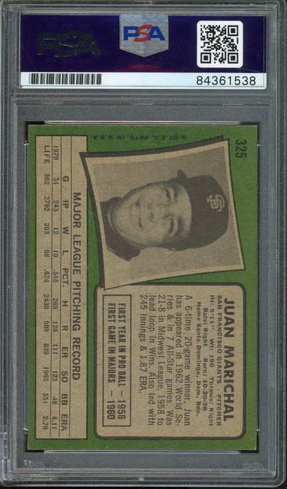 1971 TOPPS JUAN MARICHAL #325 HALL OF FAME AUTO PSA/DNA AUTO GRADE GEM MT 10