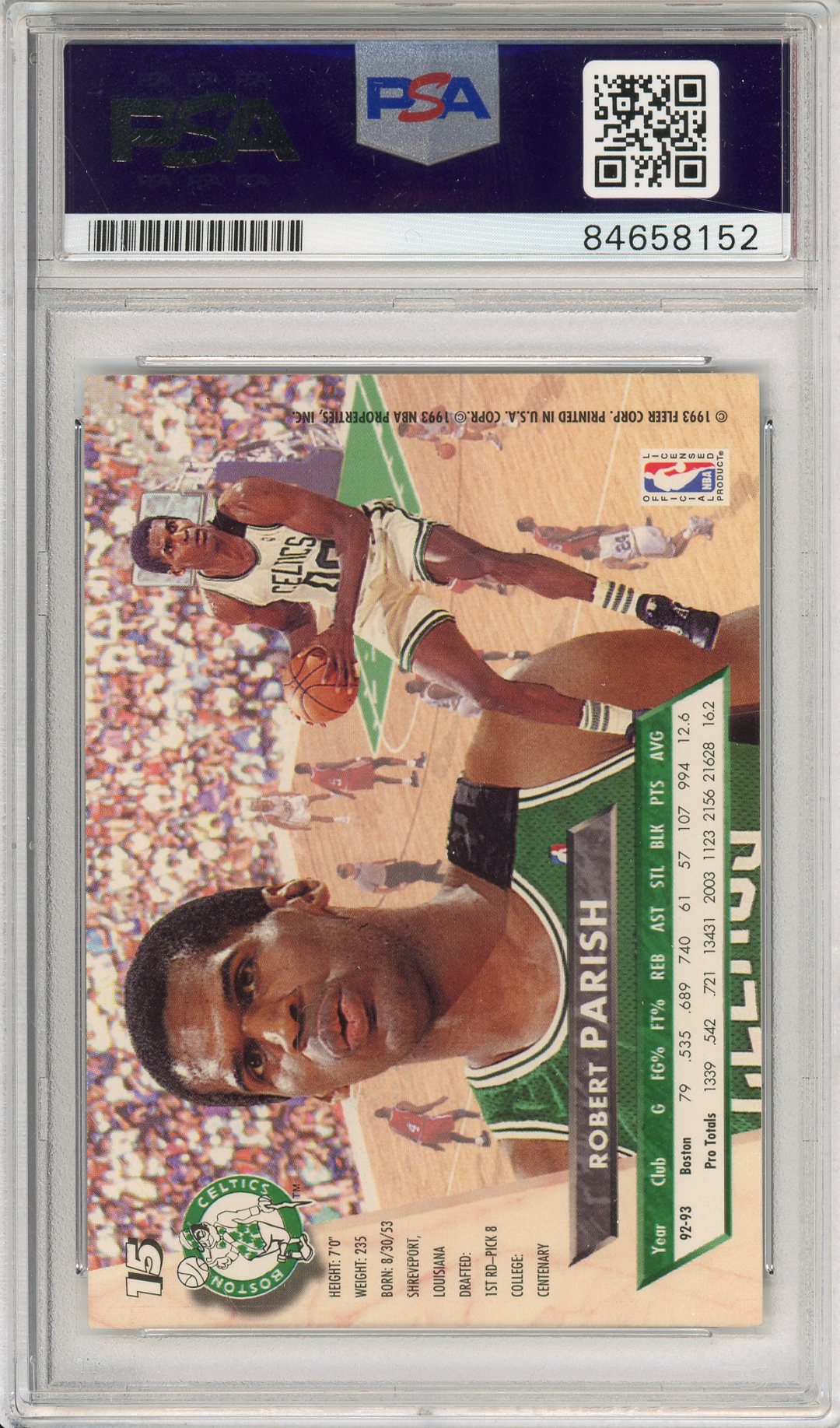 1993 FLEER BASKETBALL ROBERT PARISH #15 CELTICS HOF AUTOGRAPH PSA/DNA AUTHNTIC AUTO