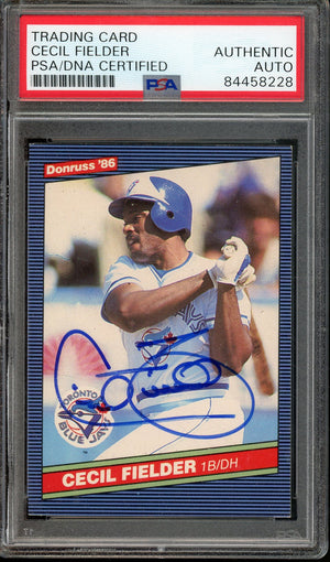 1985 LEAF-DONRUSS CECIL GRANT FIELDER #512 ROOKIE CARD BLUE JAYS AUTO PSA/DNA CERTIFIED