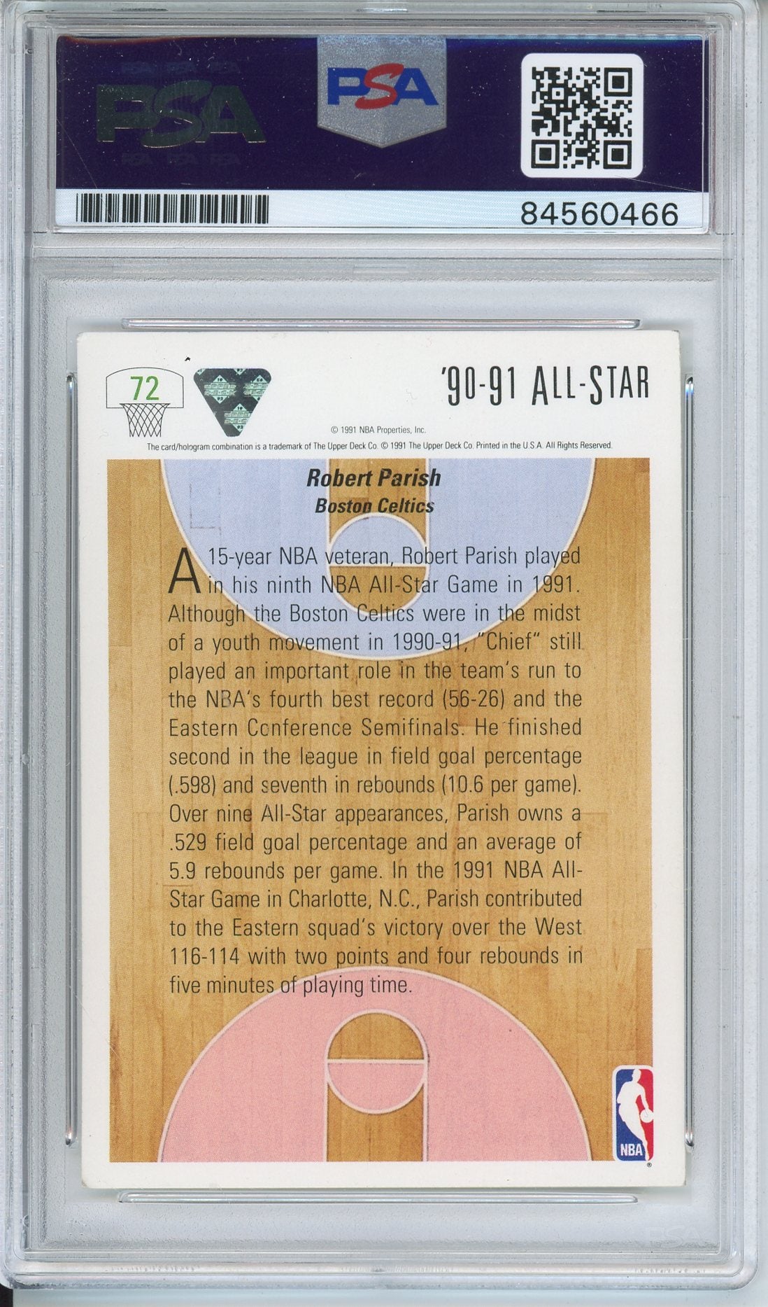1991 UPPER DECK ROBERT PARISH #72 HOF AUTOGRAPH PSA/DNA