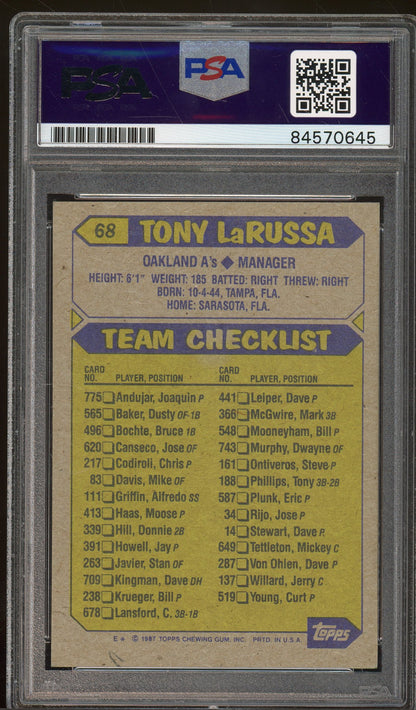 1987 Topps #68 Tony LaRussa Auto - PSA/DNA (0645)