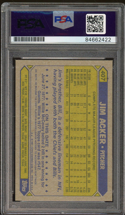 1987 Topps #407 Jim Acker Braves Auto - PSA/DNA
