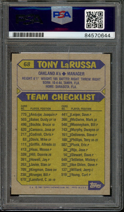 1987 TOPPS TONY LARUSSA HOF A'S MANAGER #68 PSA/DNA AUTHENTIC AUTO