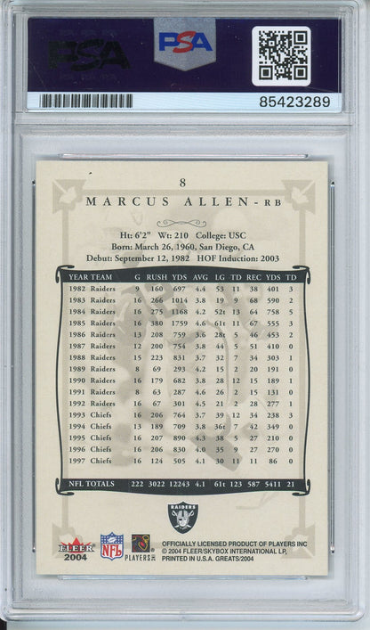 2004 FLEER SKYBOX MARCUS ALLEN #8 HOF AUTOGRAPH PSA/DNA