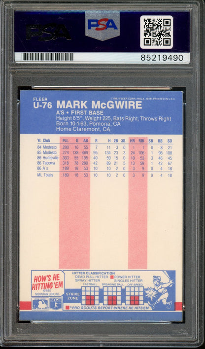 1987 FLEER #U-76 MARK MCGWIRE ROOKIE CARD AUTO PSA/DNA CERTIFIED ATHLETICS