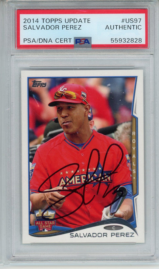 2014 TOPPS UPDATE SALVADOR PEREZ AUTOGRAPHED CARD PSA DNA