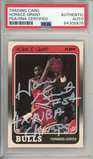 1988 FLEER BASKETBALL - HORACE GRANT #16 BULLS ROOKIE CARD HOF AUTOGRAPH WITH INCRIPTIONS PSA/DNA AUTHENTIC AUTO