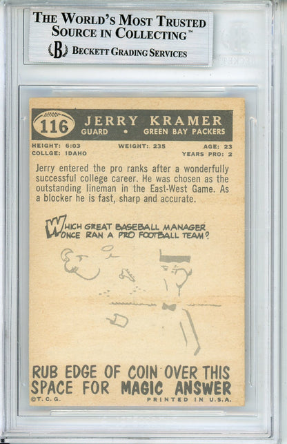 1959 TOPPS JERRY KRAMER #116 HOF ROOKIE AUTOGRAPH BECKETT