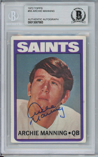 1972 TOPPS ARCHIE MANNING ROOKIE RC #55 BAS AUTO (7883)