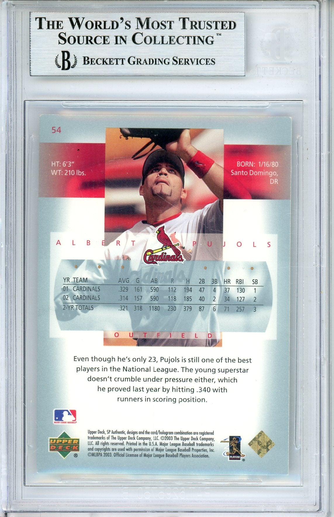 2003 SP AUTHENTIC ALBERT PUJOLS #54 HOF AUTOGRAPH BECKETT