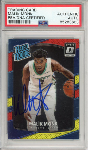 2017 Donruss Optic Rated Rookie Malik Monk ROOKIE RED/YELLOW Auto PSA/DNA Authentic