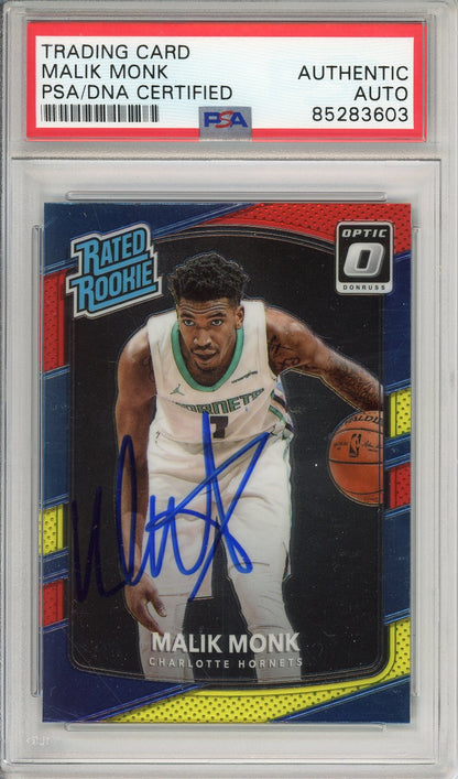 2017 Donruss Optic Rated Rookie Malik Monk ROOKIE RED/YELLOW Auto PSA/DNA Authentic