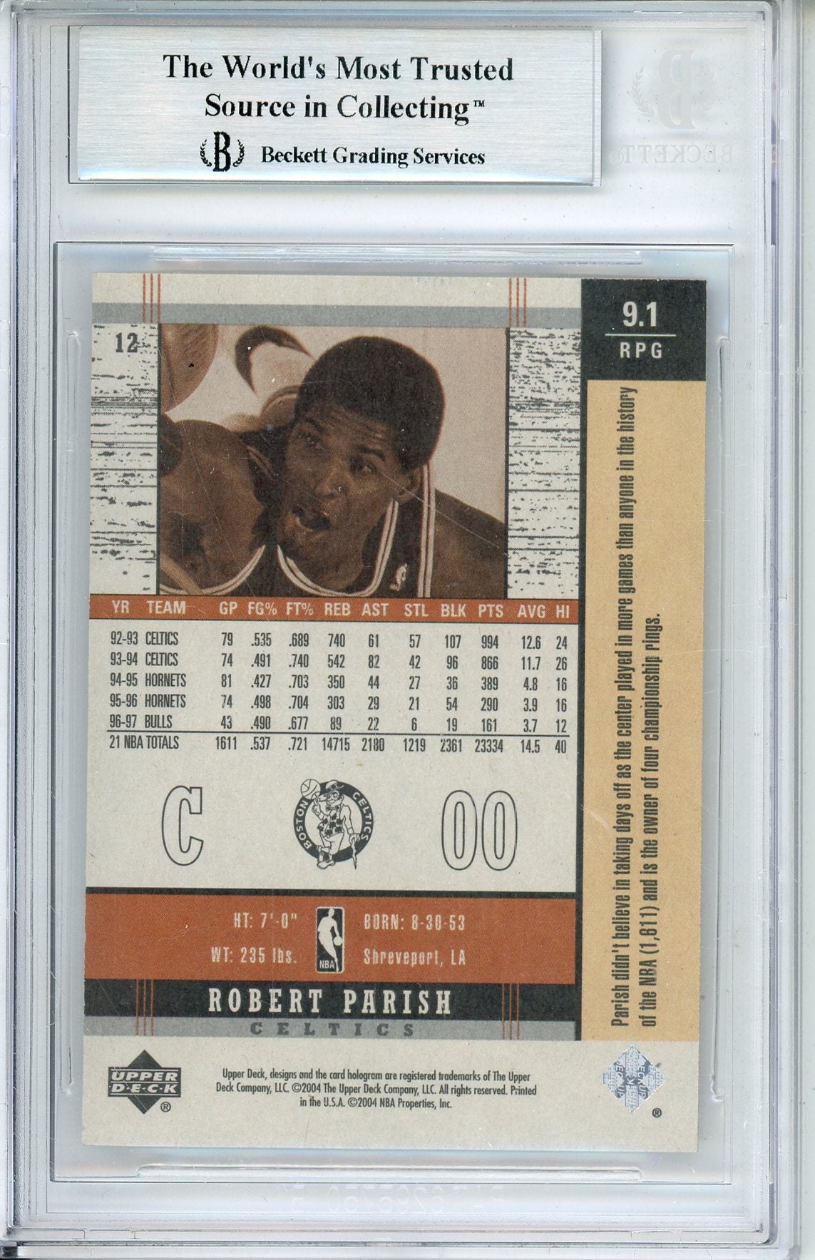 2003-04 UPPER DECK LEGENDS ROBERT PARISH #12 HOF AUTOGRAPH BECKETT