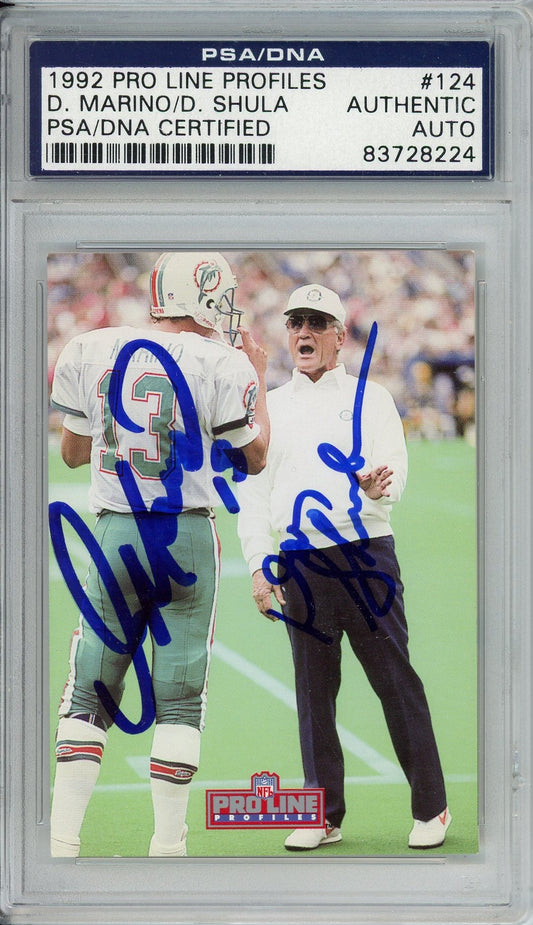 1992 PRO LINE PROFILES DAN MARINO/DON SHULA #124 PSA/DNA DUAL AUTO (8224)