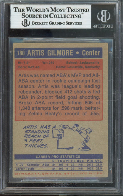 1972-73 TOPPS ARTIS GILMORE #180ROOKIE CARD HALL OF FAME AUTOGRAPH WITH ROY/HOF/MVP INCRIPTIONS BGS AUTHENTIC