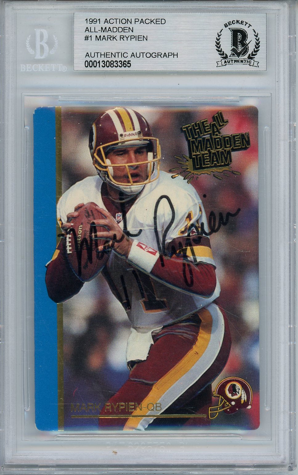 1991 ACTION PACKED ALL MADDEN MARK RYPIEN CARD BAS BECKETT AUTO