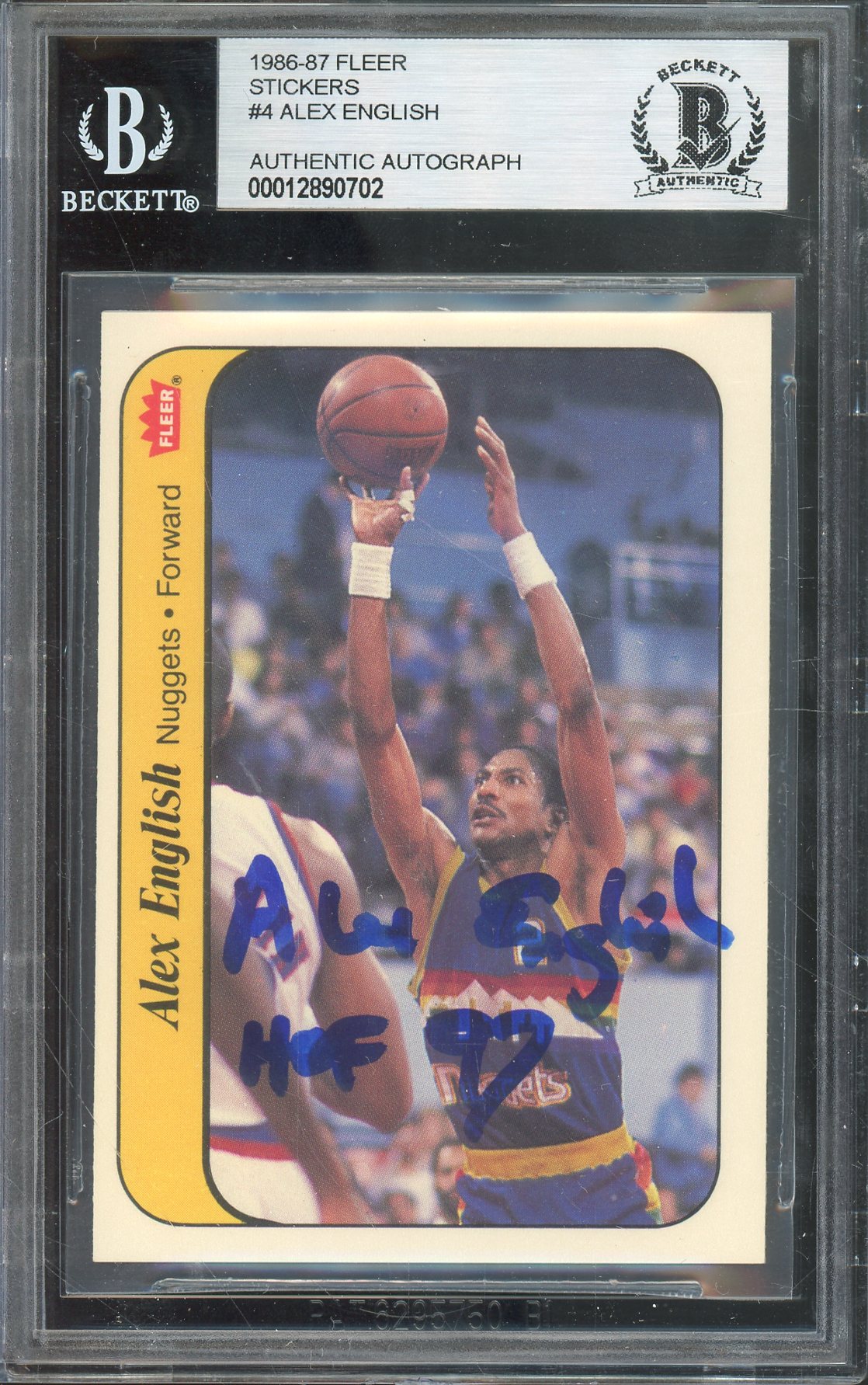 1986-87 FLEER STICKERS ALEX ENGLISH #4 HALL OF FAME AUTOGRAPH BGS AUTHENTIC