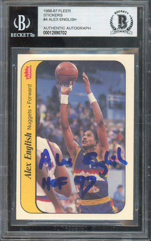 1986-87 FLEER STICKERS ALEX ENGLISH #4 HALL OF FAME AUTOGRAPH BGS AUTHENTIC