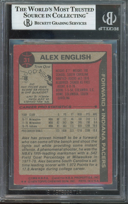 1979-80 TOPPS ALEX ENGLISH #31 ROOKIE CARD HALL OF FAME AUTOGRAPH WITH "HOF 97" INSCRIPTION BGS AUTHENTIC