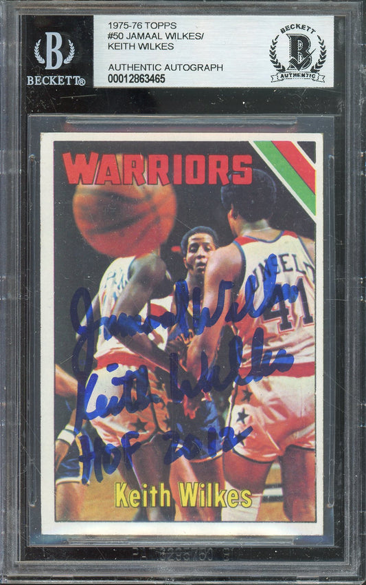 1975-76 TOPPS #50 JAMAAL WILKES/ KEITH WILKES DUO ROOKIE CARD HOF AUTOGRAPH WITH 'HOF 2012' INSCRIPTION BGS AUTHENTIC