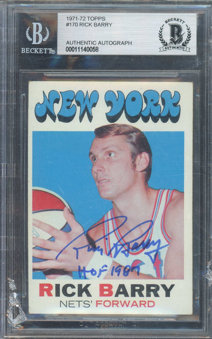 1971-72 RICK BARRY #170 ROOKIE CARD HALL OF FAME AUTOGRAPH WITH 'HOF 1987' INSCRIPTION BGS AUTHENTIC