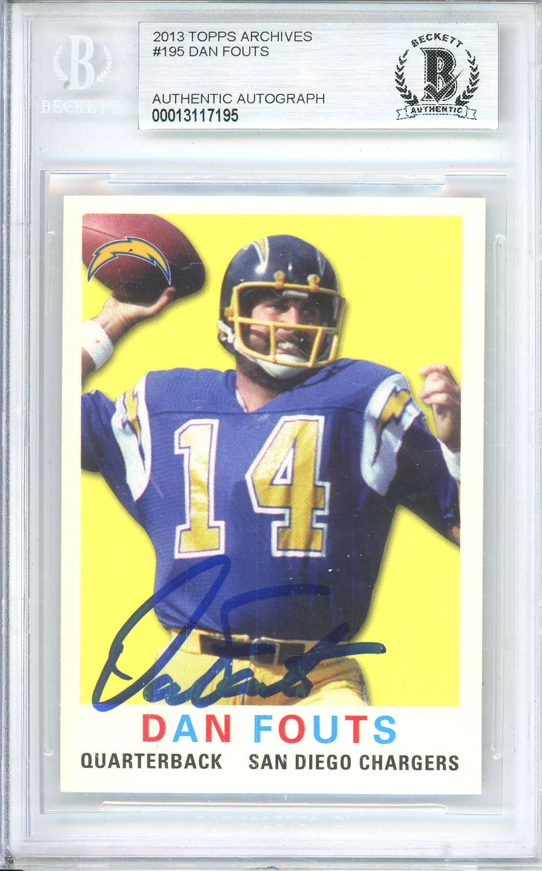 2013 TOPPS FOOTBALL ARCHIVES DAN FOUTS #195 CHARGERS HOF AUTOGRAPH BGS AUTHENTIC