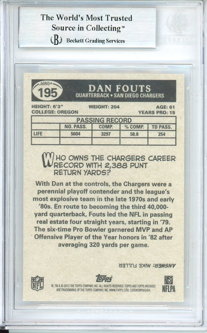 2013 TOPPS FOOTBALL ARCHIVES DAN FOUTS #195 CHARGERS HOF AUTOGRAPH BGS AUTHENTIC