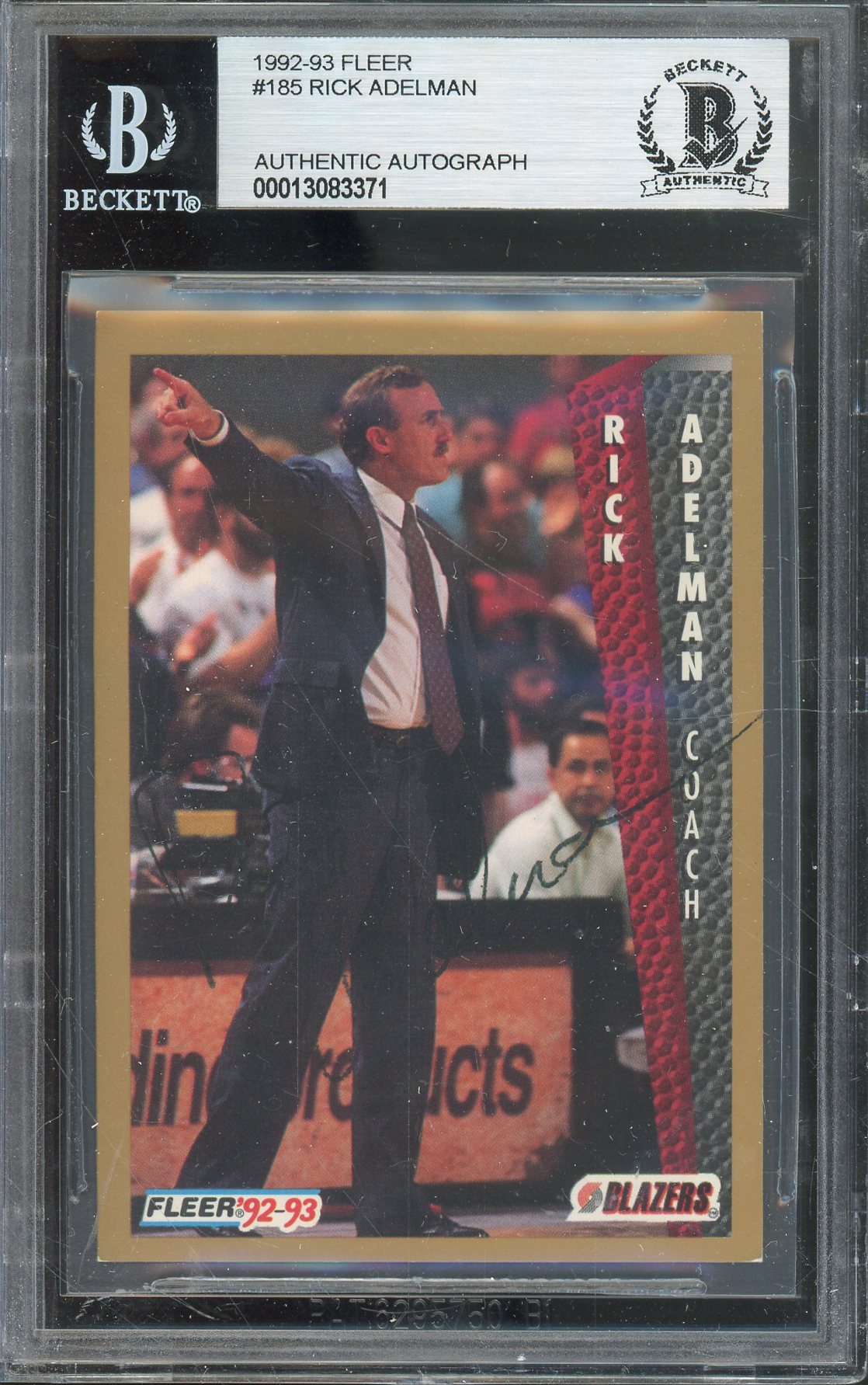 1992-93 FLEER RICK ADELMAN #185 HALL OF FAME AUTOGRAPH BGS AUTHENTIC BLAZERS