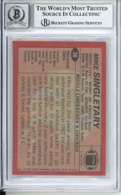 1983 TOPPS FOOTBALL MIKE SINGLETARY #38 BEARS ROOKIE CARD HOF AUTO BECKETT 10 AUTOGRAPH