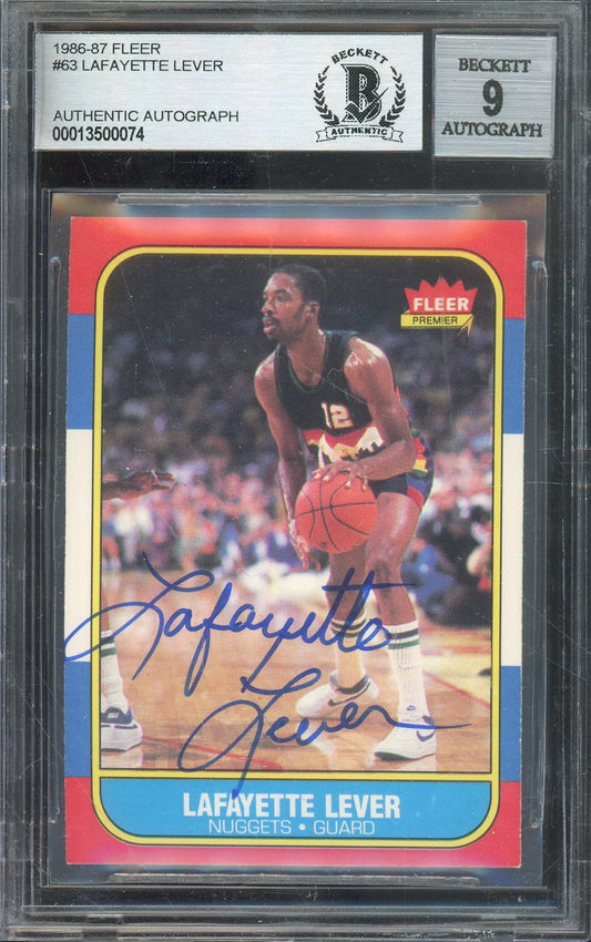1986-87 FLEER LAFAYETTE "FAT" LEVER #63 HALL OF FAME AUTO BECKETT 9 AUTOGRAPH
