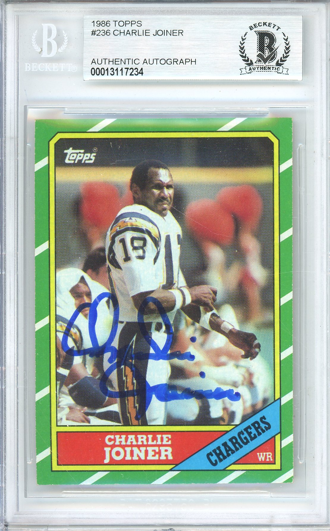1986 TOPPS FOOTBALL CHARLIE JOINER #236 CHARGERS HOF AUTOGRAPH BGS AUTHENTIC (234)