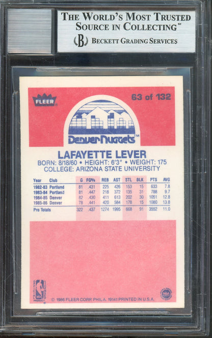 1986-87 FLEER LAFAYETTE "FAT" LEVER #63 HALL OF FAME AUTO BECKETT 9 AUTOGRAPH