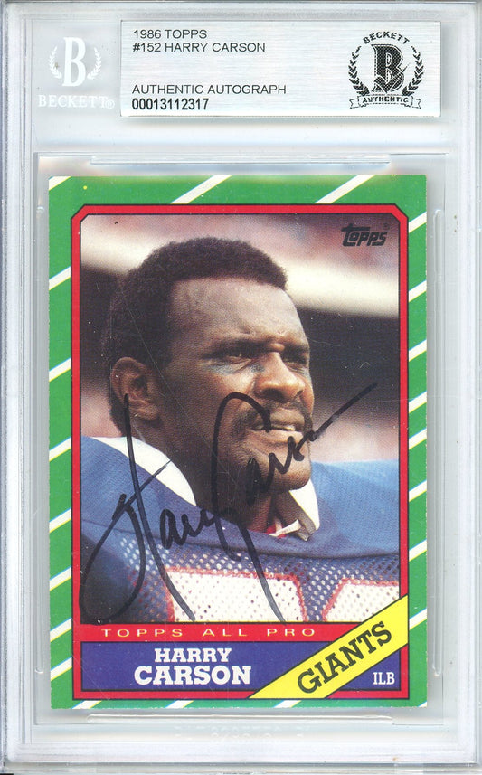 1986 TOPPS FOOTBALL HARRY CARSON #152 GIANTS HOF AUTOGRAPH BGS AUTHENTIC (BLACK INK)