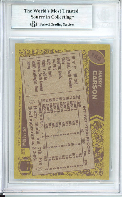 1986 TOPPS FOOTBALL HARRY CARSON #152 GIANTS HOF AUTOGRAPH BGS AUTHENTIC (BLACK INK)